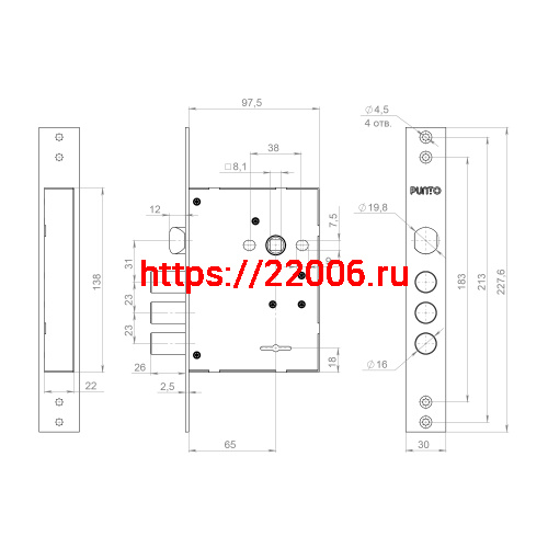 Замок Punto (Пунто) врезной сувальдный MDV30/S-65.77 CP хром (длинный ключ) тех.уп. фото 4 Замок Punto (Пунто) врезной сувальдный MDV30/S-65.77 CP хром (длинный ключ) тех.уп. фото 4