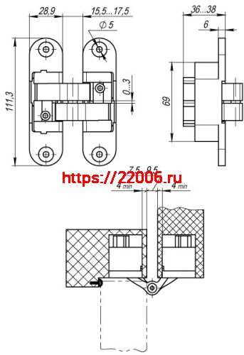 Петля Armadillo (Армадилло) скрытой установки U3D6200L SG левая (Architect 3D-ACH 60) мат. золото 60 кг фото 4 Петля Armadillo (Армадилло) скрытой установки U3D6200L SG левая (Architect 3D-ACH 60) мат. золото 60 кг фото 4
