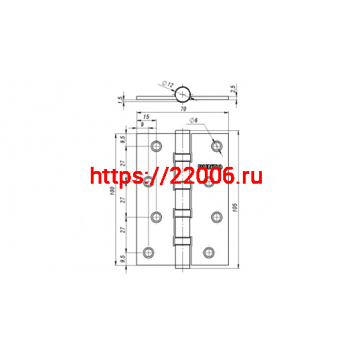 Петля Punto (Пунто) универсальная IN4100U-HD PN (4B/HD 100х70х2.5) мат.никель ПОДВЕС фото 3