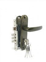 Замок Zenit (Зенит) врезной цилиндровый с защёлкой в комплекте с ручкой ЗВ7-60.1-02 (бронза), 5 кл.