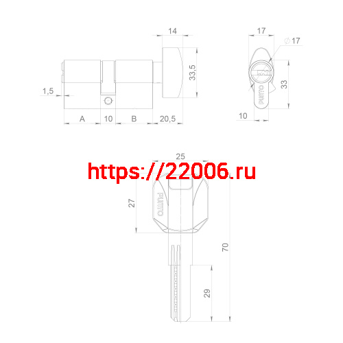 Цилиндровый Punto (Пунто) механизм (Z402/110) Z4002Knob110(50+10+50) с вертушкой CP хром фото 4