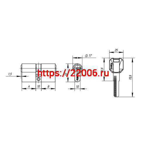 Цилиндровый Punto (Пунто) механизм (Z400/70) Z4000Key70(25+10+35) CP хром фото 3