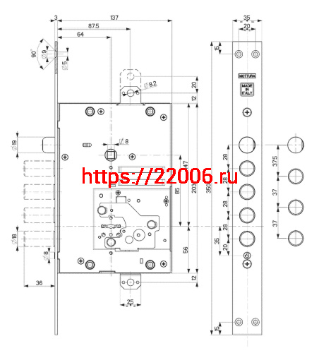 Замок Mottura (Моттура) врезной сувальдный с защёлкой 52.J535M-D MyKey (правый), ключ 60 мм, без накл. фото 3 Замок Mottura (Моттура) врезной сувальдный с защёлкой 52.J535M-D MyKey (правый), ключ 60 мм, без накл. фото 3