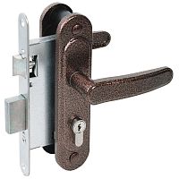 Замок Absolyute (Абсолют) врезной цилиндровый с защёлкой в комплекте с ручкой ЗВ4-3/03 (медь антик), 4 кл.