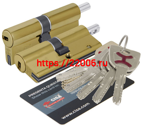 Цилиндровый механизм Cisa (Чиза) под вертушку AP4S 0P3S2-07.66 (60 мм/25+10+25), ЛАТУНЬ