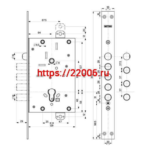 Корпус Mottura (Моттура) врезного замка с защёлкой 82.535W800B Универсальный фото 2 Корпус Mottura (Моттура) врезного замка с защёлкой 82.535W800B Универсальный фото 2