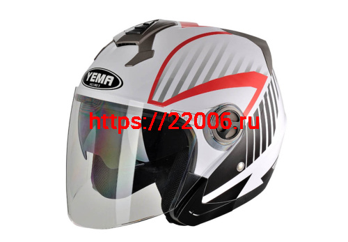 Шлем открытый YM-623 "YAMAPA", бело-красный, р-р L (с АНТИкр.,внутр солнцезащитн очки, прозр.визор)