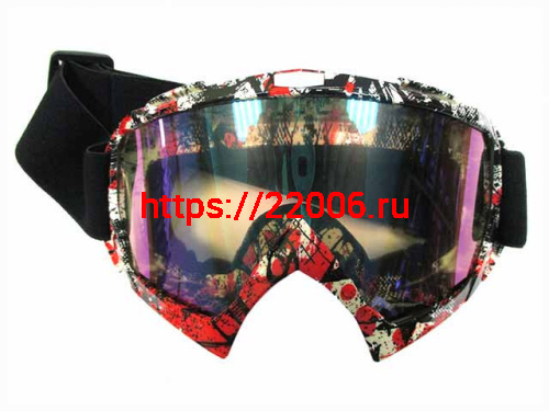 Очки J-8 оправа красно-черная-белая, линза зеркально-синяя, резинка черная Очки J-8 оправа красно-черная-белая, линза зеркально-синяя, резинка черная