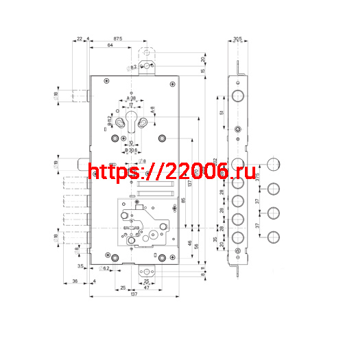 Замок Mottura (Моттура) врезной двухсистемный 54.J919M-D MyKey (правый), перекод. с торца, кл. 60 мм, без накл. фото 3