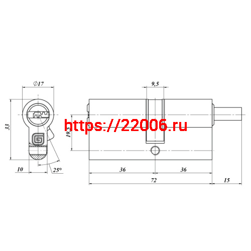 Цилиндровый механизм Guardian (Гардиан) с вертушком GB 72 мм (36/36V) Ni никель 5 кл. /128:4792/ фото 2 Цилиндровый механизм Guardian (Гардиан) с вертушком GB 72 мм (36/36V) Ni никель 5 кл. /128:4792/ фото 2