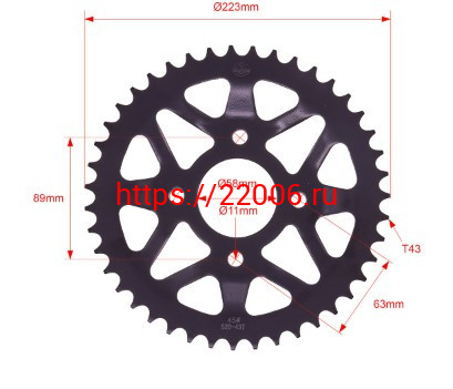 Звезда ведомая 520*43T, 4х90 D58 L65, KAYO K1, K2, T2 Звезда ведомая 520*43T, 4х90 D58 L65, KAYO K1, K2, T2