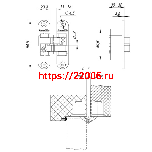 Петля Armadillo (Армадилло) скрытой установки U3D4200L CP левая (Architect 3D-ACH 40) хром 40 кг фото 3 Петля Armadillo (Армадилло) скрытой установки U3D4200L CP левая (Architect 3D-ACH 40) хром 40 кг фото 3